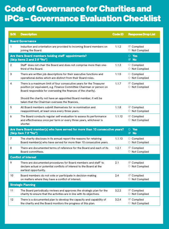 Code of governance for charities and ipcs governance evaluation checklist page 1